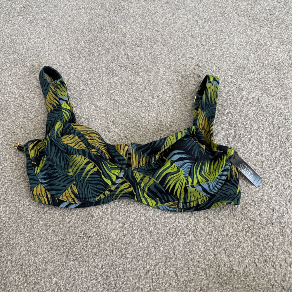 Victoria's Secret Black Bikini Top with Green and Yellow Leaf Print